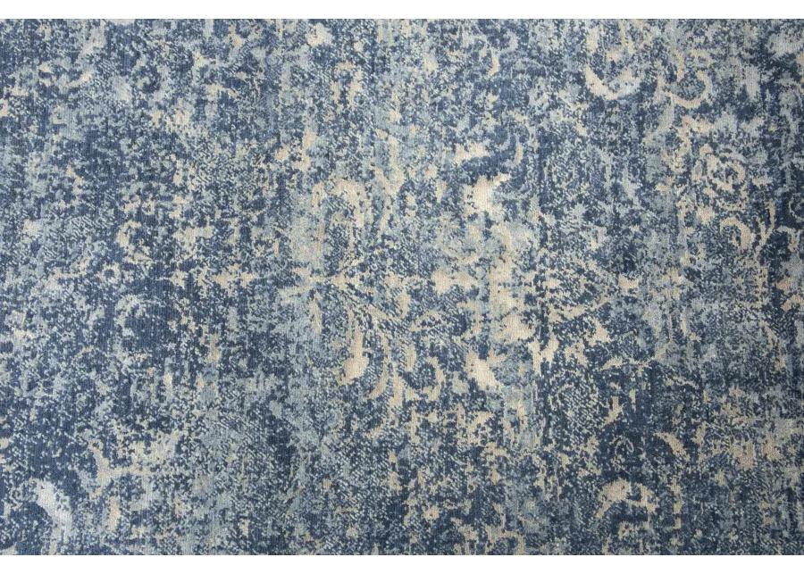 Impressions Blue Classic/Modeled NZ Wool/Tencel Blend 2'6" x 8' Runner Rug