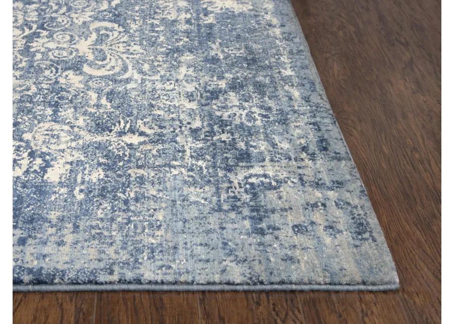 Impressions Blue Classic/Modeled NZ Wool/Tencel Blend 2'6" x 8' Runner Rug