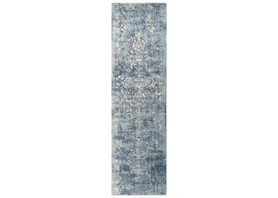 Impressions Blue Classic/Modeled NZ Wool/Tencel Blend 2'6" x 8' Runner Rug