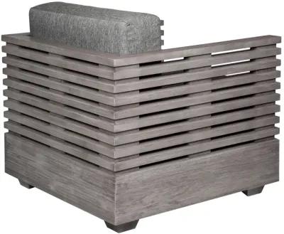 Vivid Outdoor Patio 4 Piece Conversation Set in Gray Eucalyptus Wood with Gray Olefin Cushions 