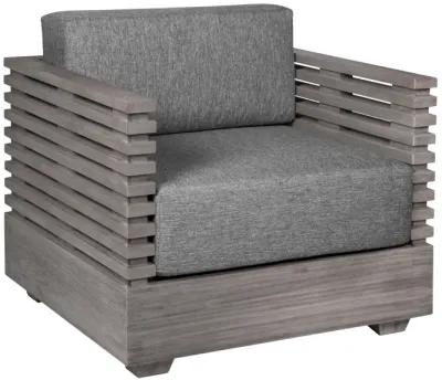 Vivid Outdoor Patio 4 Piece Conversation Set in Gray Eucalyptus Wood with Gray Olefin Cushions 