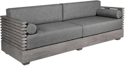 Vivid Outdoor Patio 4 Piece Conversation Set in Gray Eucalyptus Wood with Gray Olefin Cushions 