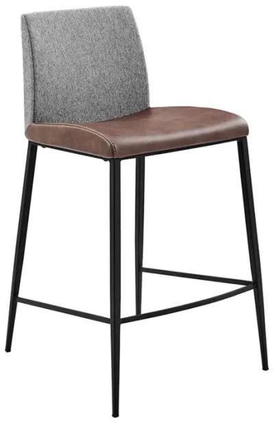 Rasmus-C Counter Stool with Light Brown Leatherette and Gray Fabric with Matte Black Legs - Set of 2