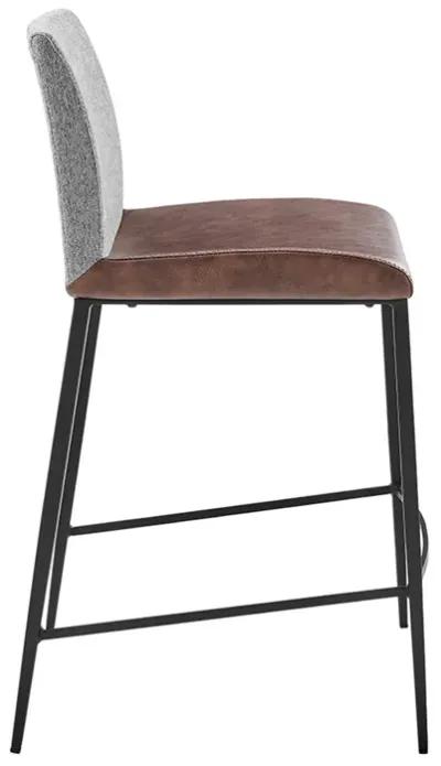 Rasmus-C Counter Stool with Light Brown Leatherette and Gray Fabric with Matte Black Legs - Set of 2