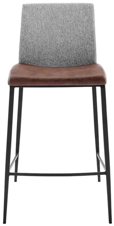 Rasmus-C Counter Stool with Light Brown Leatherette and Gray Fabric with Matte Black Legs - Set of 2