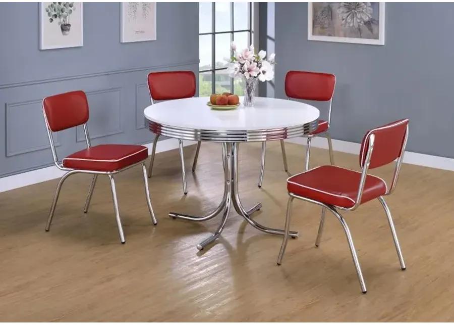 Retro 5-piece Round Dining Set Glossy White and Red