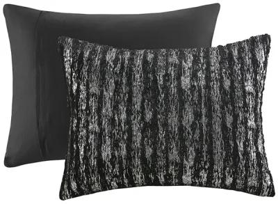 Intelligent Design Naomi Black/Silver Metallic Print Faux Fur Comforter Set