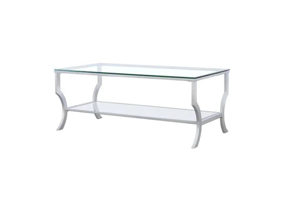 Saide Rectangular Coffee Table with Mirrored Shelf Chrome