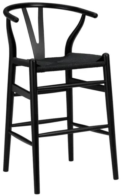 Evelina-C Counter Stool with Black Stained Framed and Black Rush Seat