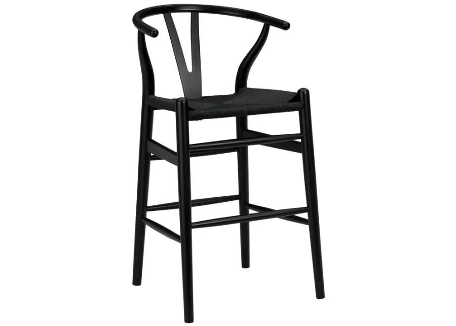 Evelina-C Counter Stool with Black Stained Framed and Black Rush Seat