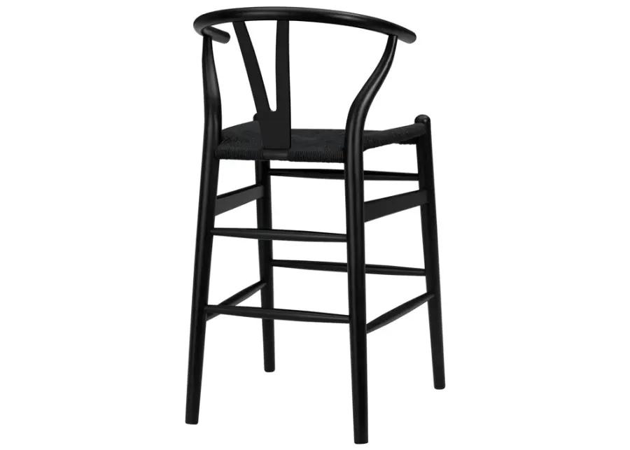 Evelina-C Counter Stool with Black Stained Framed and Black Rush Seat