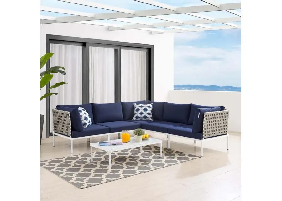 Harmony 6-Piece  Sunbrella® Basket Weave Outdoor Patio Aluminum Sectional Sofa Set