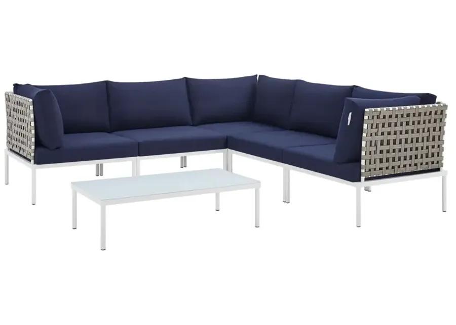 Harmony 6-Piece  Sunbrella® Basket Weave Outdoor Patio Aluminum Sectional Sofa Set