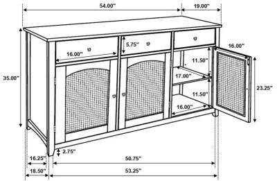 Kirby 3-drawer Rectangular Server with Adjustable Shelves Natural and Rustic Off White