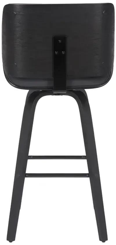 Tyler 26" Counter Height Swivel Grey Faux Leather and Black Wood Bar Stool