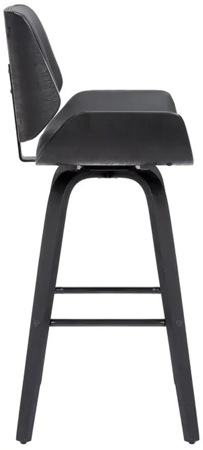 Tyler 26" Counter Height Swivel Grey Faux Leather and Black Wood Bar Stool