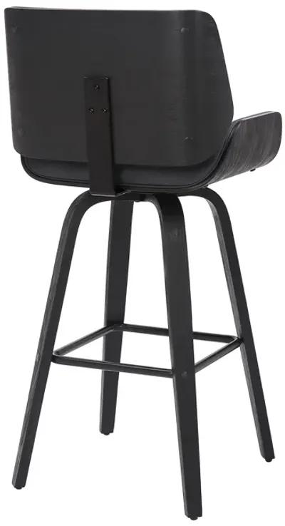 Tyler 26" Counter Height Swivel Grey Faux Leather and Black Wood Bar Stool