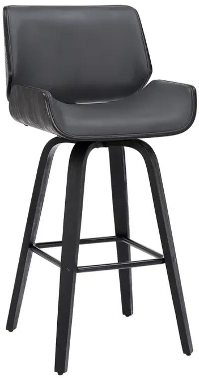 Tyler 26" Counter Height Swivel Grey Faux Leather and Black Wood Bar Stool