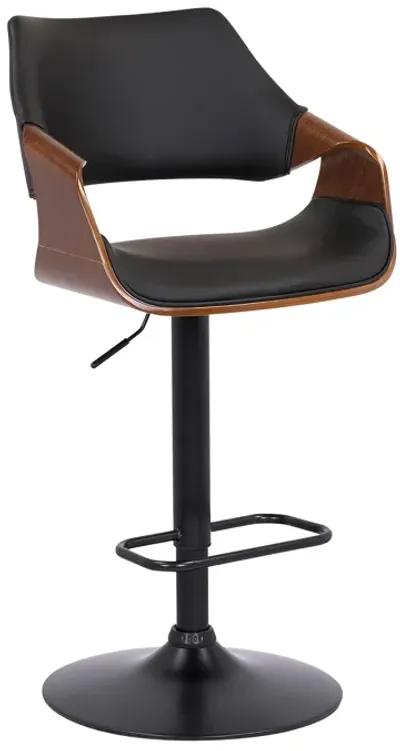 Aspen Adjustable Swivel Black Faux Leather and Walnut Wood Bar Stool with Black Base