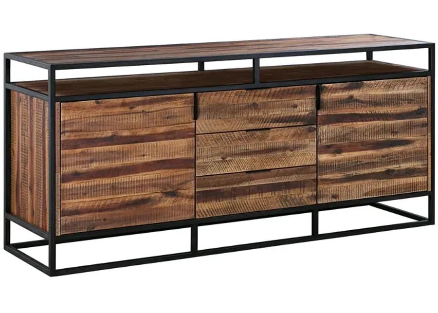 Ludgate 3 Drawer Sideboard Buffet in Acacia and Black Metal