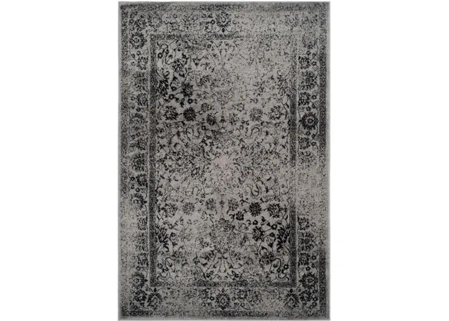 Adirondack Contemporary Grey / Black 4' X 4' Square Powerloomed Rug