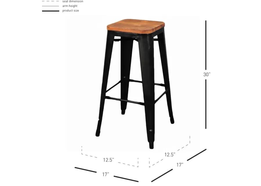 Metropolis Backless Bar Stool Wood Seat, Black (Set of 4)