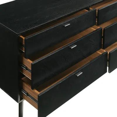 Petra 6 Drawer Wood Dresser in Black Finish