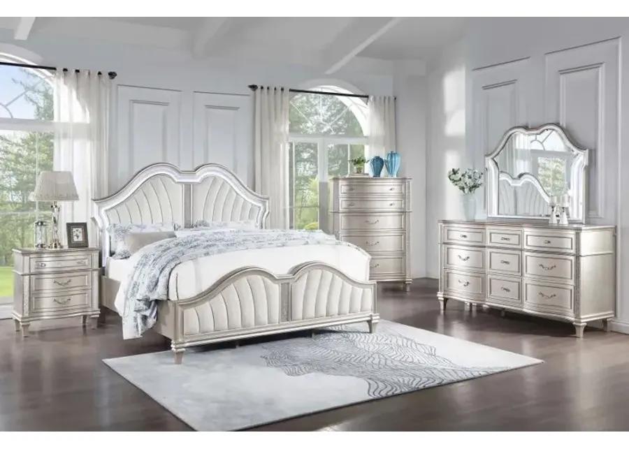 Evangeline 5-piece Upholstered Platform California King Bedroom Set Ivory and Silver Oak