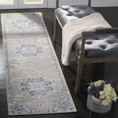 Brentwood 867 Light Grey / Blue 2' X 6' Runner Powerloomed Rug