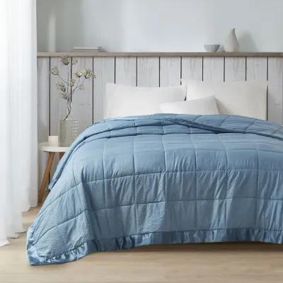 Madison Park Cambria Slate Blue Oversized Down Alternative Blanket with Satin Trim