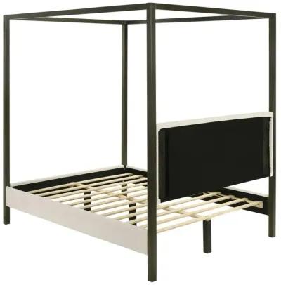 Monroe Upholstered Queen Canopy Platform Bed Vanilla and Black