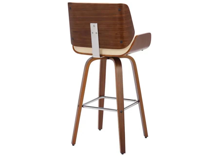 Tyler 26" Counter Height Swivel Cream Faux Leather and Walnut Wood Bar Stool