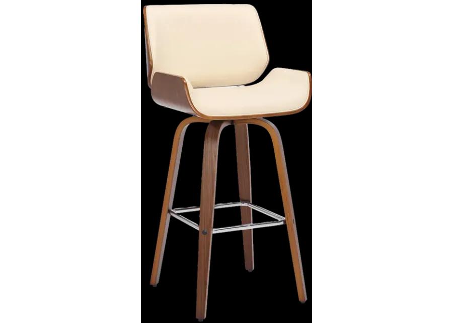 Tyler 26" Counter Height Swivel Cream Faux Leather and Walnut Wood Bar Stool