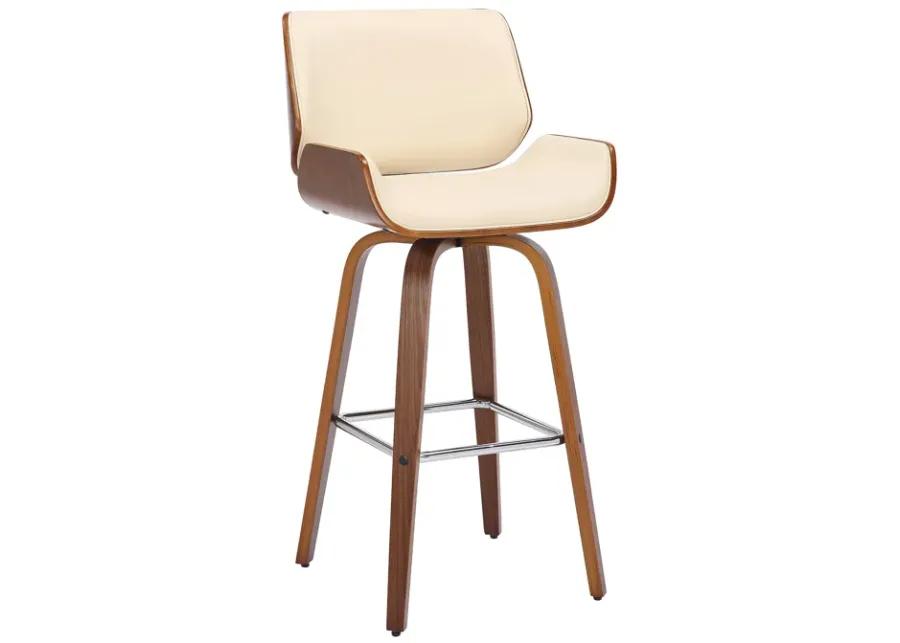 Tyler 26" Counter Height Swivel Cream Faux Leather and Walnut Wood Bar Stool