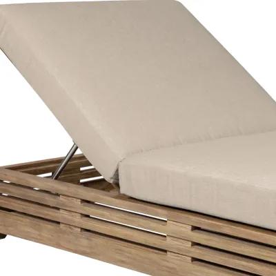 Vivid Outdoor Patio Chaise Lounge Chair in Light Eucalyptus Wood with Taupe Olefin Cushions 