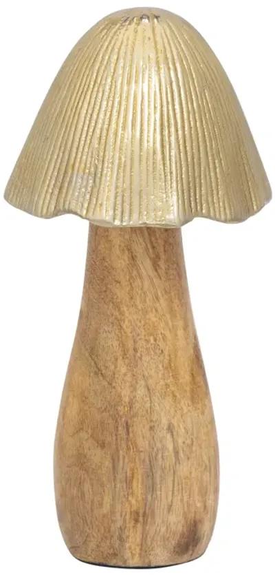 Wood, 8" Mushroom With Metal Top, Gold