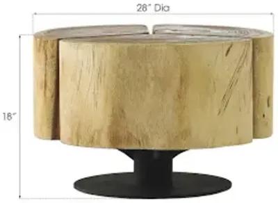 clover coffee table, chamcha wood, natural finish, metal base