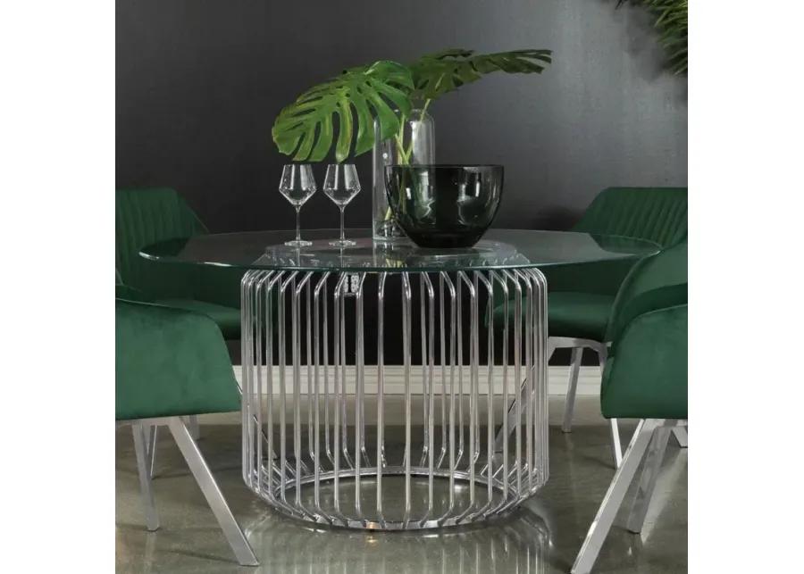 Veena 60" Round Glass Top Dining Table Clear and Chrome