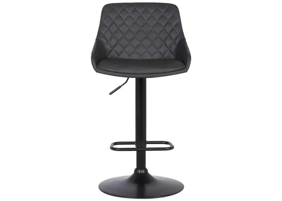 Anibal Adjustable Height Swivel Grey Faux Leather and Black Metal Bar Stool