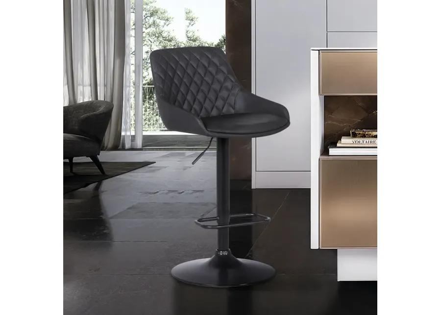 Anibal Adjustable Height Swivel Grey Faux Leather and Black Metal Bar Stool