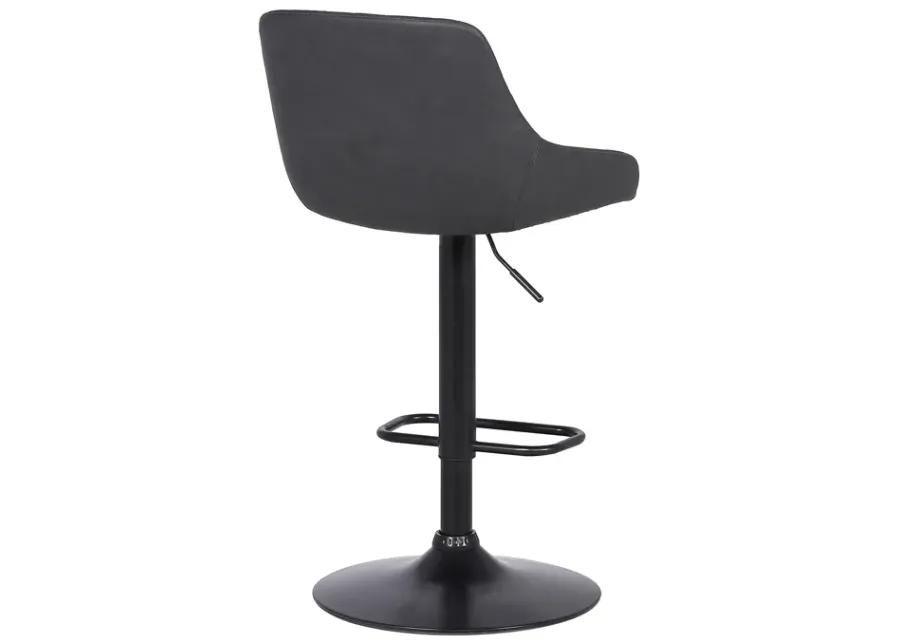 Anibal Adjustable Height Swivel Grey Faux Leather and Black Metal Bar Stool