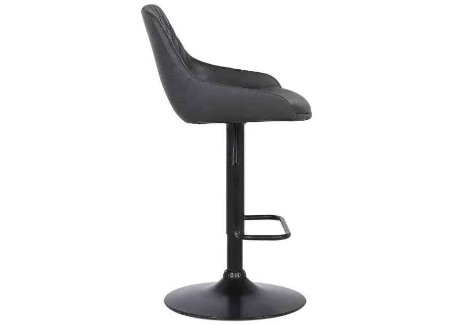 Anibal Adjustable Height Swivel Grey Faux Leather and Black Metal Bar Stool