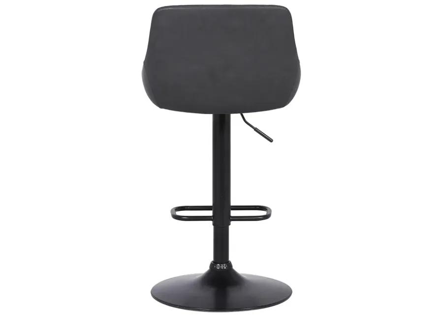 Anibal Adjustable Height Swivel Grey Faux Leather and Black Metal Bar Stool