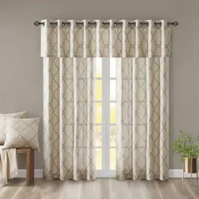 Madison Park Saratoga Beige/Grey Fretwork Print Grommet Top Window Valance