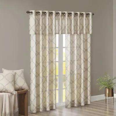 Madison Park Saratoga Beige/Grey Fretwork Print Grommet Top Window Valance