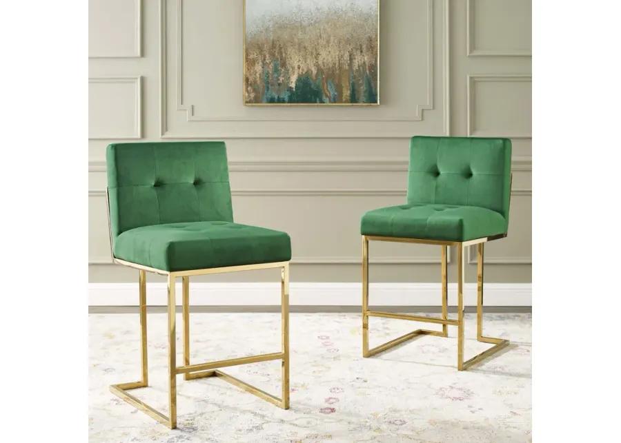 Privy Gold Stainless Steel Performance Velvet Counter Stool Set of 2