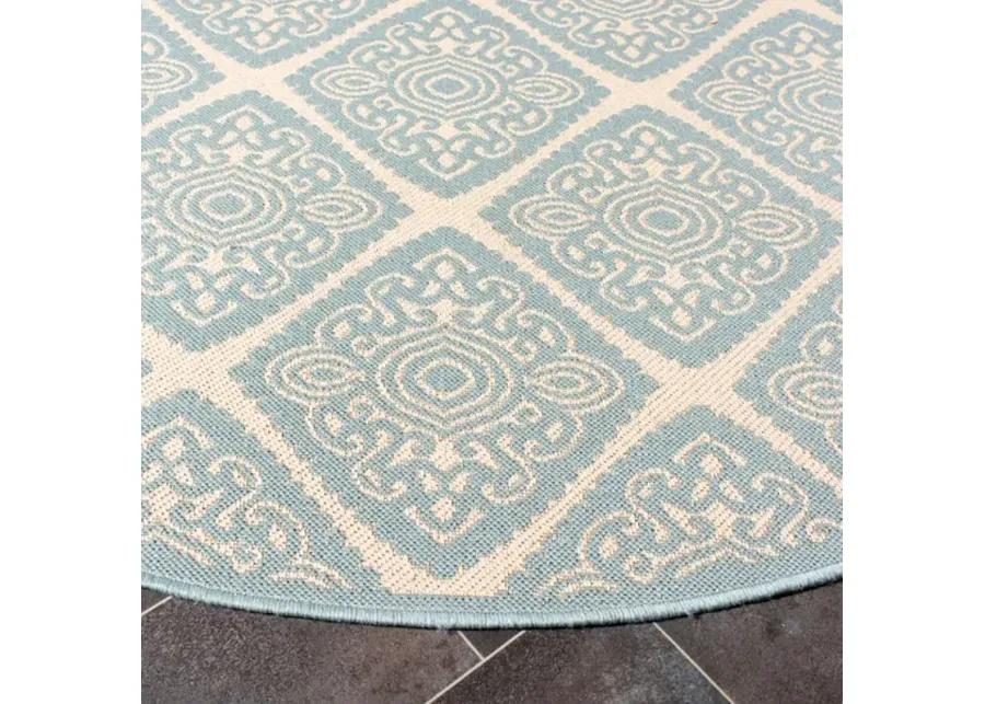 LINDEN 132 Collection LND132L-6R Cream / Aqua 6'-7" X 6'-7" Round