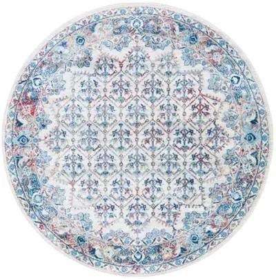 Brentwood 869 Ivory / Blue 3' X 3' Round Round Powerloomed Rug