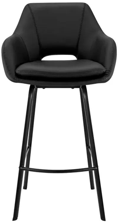 Aura Black Faux Leather and Black Metal Swivel 30" Bar Stool