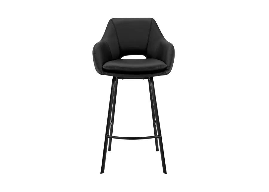 Aura Black Faux Leather and Black Metal Swivel 30" Bar Stool